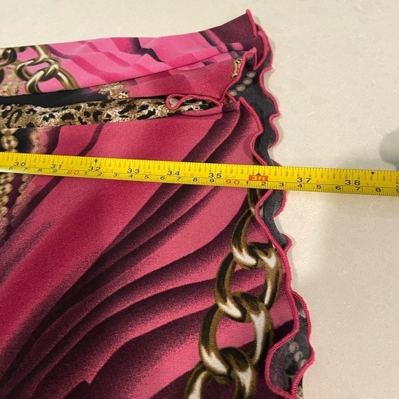 Vintage Joseph Ribkoff Y2K Chains Leopard Print Lettuce Hem Wrap Dress Size M - Picture 9 of 10